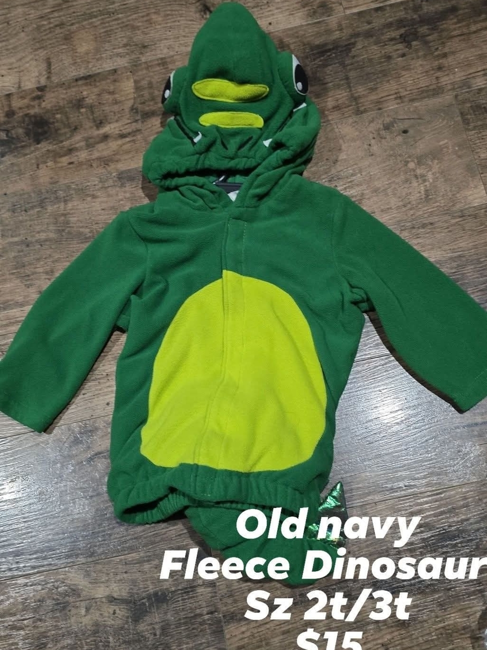 Old Navy Green & Yellow Dino Fleece Hoodie -Costume Kids Sz 2t/3t
